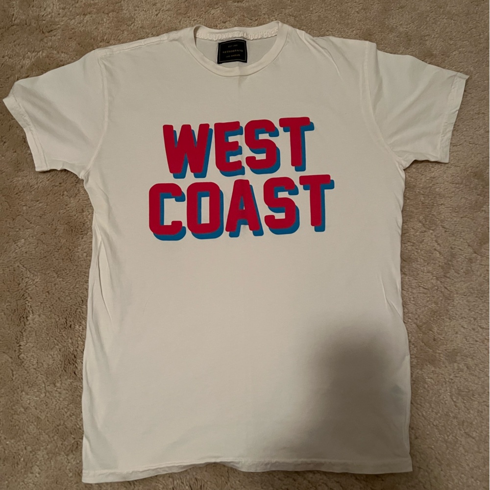 Original Retro Brand White Tee with Red and Blue Print
